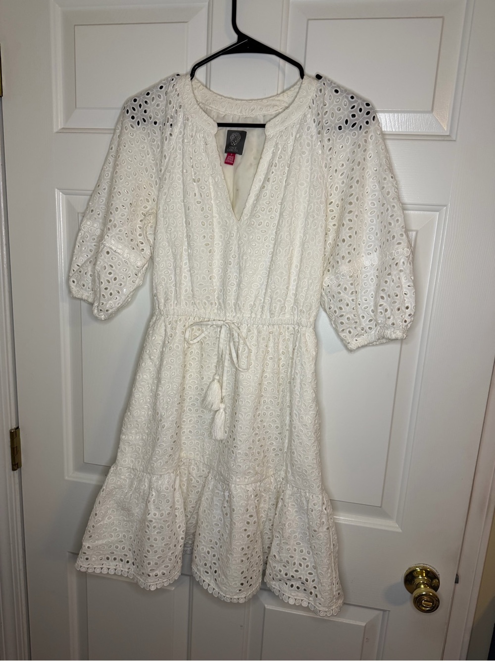 Vince Camuto White Eyelet Tie-Waist Dress Size 2